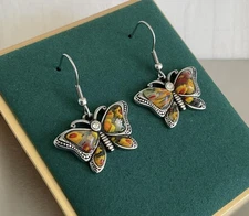 Cute Murano Millefiori Style Glass Butterfly Dangle Earrings Stainless Steel
