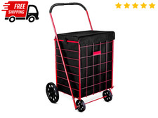 Folding Grocery Basket Cart Shopping Wheel Large Utility Laundry18"X15"X24" BAG