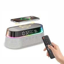 6-in-1 Bluetooth Speaker Alarm Clock with Remote, 15W Fast Wireless Charger, ...