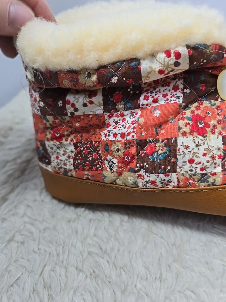 Botines Zapatillas Mujer Vintage 6.5-7.5 Mediano Retazos Edredón Casa Zapatos Sherpa Foto 2 de 4