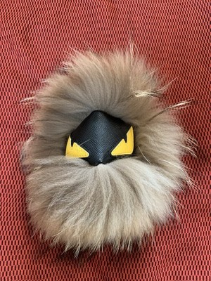 Fendi Monster Bag Charm Key Chain Mink Fur Brown Black Yellow Leather Face Giant