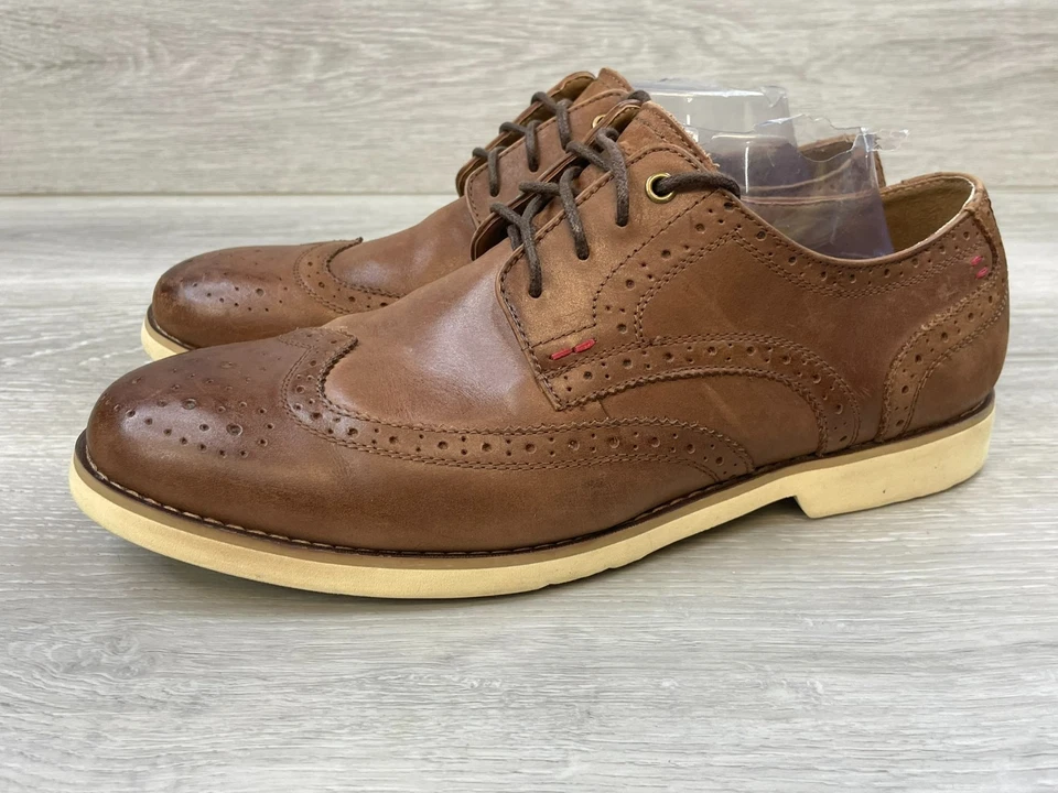 Hush Puppies мужчин 9,5 коричневый Derby кожаные туфли платье Brogue Оксфорд Wingtip - Изображение 3 из 4
