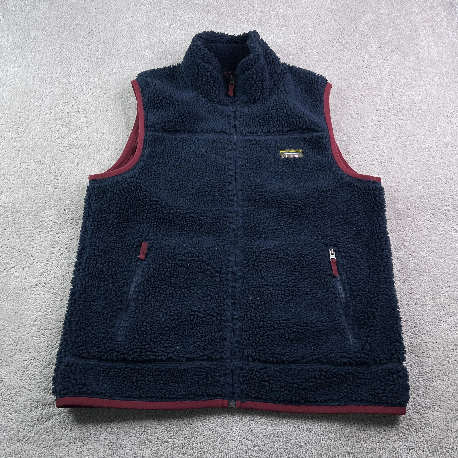 LL Bean Vest Mens Large Blue Mountain Pile Sherpa Fleece Full Zip Outdoors