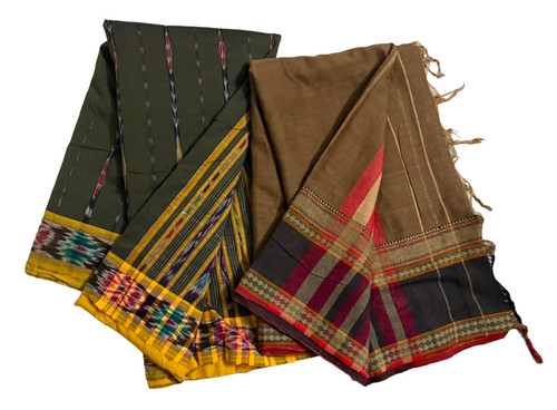 Cotton Dress Green Sari Indian Women Wrap Printed Home Decor 5Y Vintage Lot of 2