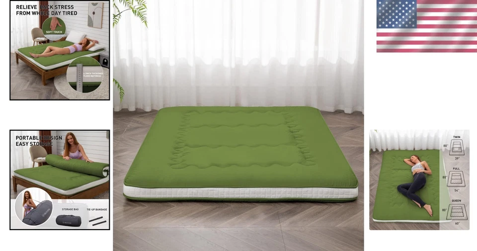 Colchón futón de piso japonés - Topper de cama de viaje portátil Foto 2 de 4