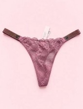 Victoria's Secret Pink Thong Lace Panties Rhinestone Strap Stretch Size S