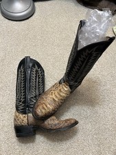 Vintage Cowtown Brown Python Leather Cowboy Western Boots 9 Made In USA