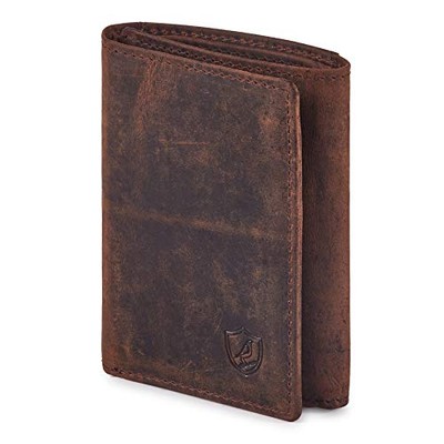Wallet for Men Trifold Real Leather RFID Blocking Credit CRAZY HORSE COGNAC