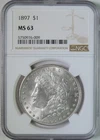 1897 Morgan Silver Dollar $1 Coin NGC MS63 BU Brilliant Uncirculated