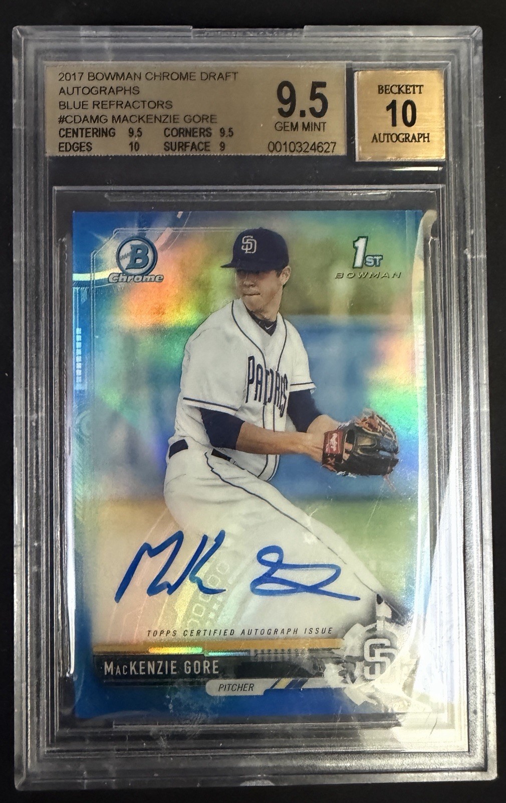 2017 Bowman Chrome Draft 1st Auto Blue Refractor Mackenzie Gore /150 BGS 9.5/10