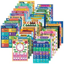 35 Pcs Laminated Educational Posters for Toddlers  Elementary Kids Ages 3-1...