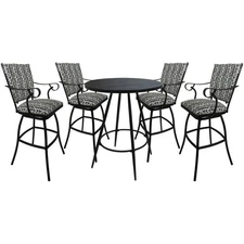Outdoor Pub Set - Jenna 30" Stool with Arms Padded Back - Simi Soft Gray-Black