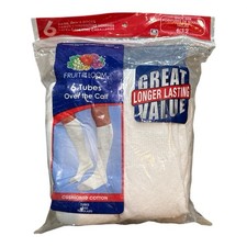 Vintage Fruit of the Loom Men's White Tube Socks Over the Calf 6 Pairs NWT