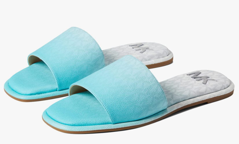 MICHAEL KORS MK Signature Hayworth Slide Flat Sandals Ocean Blue