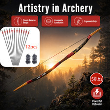 50lbs Recurve Bow and Arrow Set Traditional 50'' Archery Recurve Bow Hunting AU