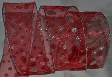 Wired Ribbon Sheer Red Christmas Silver Sparkle Dot Spot Holiday Wreath Gift Bow