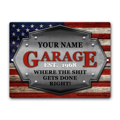 Personalized American Flag Garage Mechanic Sign Weathered Wood Custom Metal Sign - Picture 6 of 9