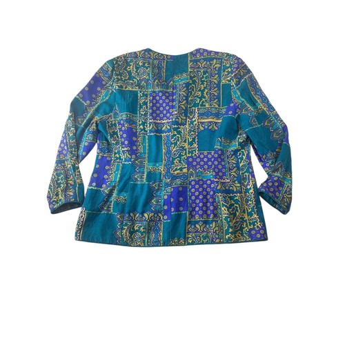 Giacca blazer Adrianna Papell vintage 100% seta bottoni blusa paisley taglia 16 - Foto 5 di 6