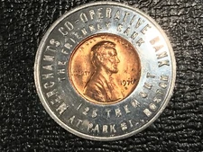 ENCASED COIN AU/UNC 1970 D LINCOLN CENT MERCHANTS CO OP BANK BOSTON MASS-NOV143