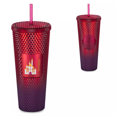 2023 Disney Starbucks Disneyland Castle Geometric Red Tumbler, Lid