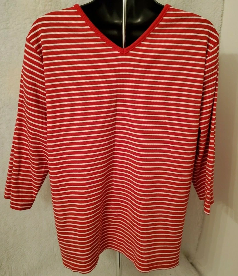 Camisa Top Blusa Mujer Liz & Me Talla 0X Rojo Blanco Rayas Foto 4 de 4