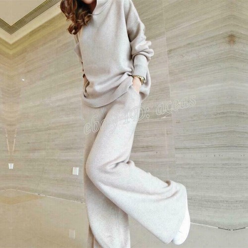 Womens Winter Knit Wide Leg Pants Warm 