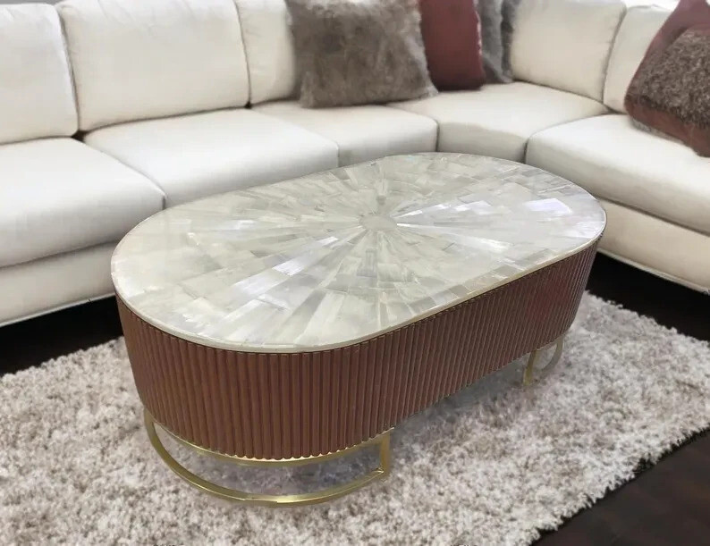 Selenite Dining Top Table, Crystal Gemstone Sunbrust Table, Handmade Selenite De