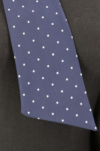 Vintage Dress Scarf Ascot Tie Blue Polka Dots 47" x 3-1/2" Headscarf - Picture 2 of 5