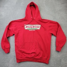 Krispy Kreme Hoodie Mens Large Red Pocket Drawstring Doughnuts