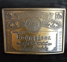 Vintage Budweiser Brass Belt Buckle The King Of Beers Logo Label Anheuser-Busch