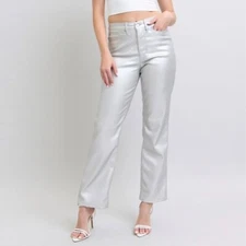 NWOT Judy Blue Straight Faux Leather Pants In Silver JB88899 Size 20W