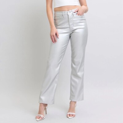 NWOT Judy Blue Straight Faux Leather Pants In Silver JB88899 Size 20W