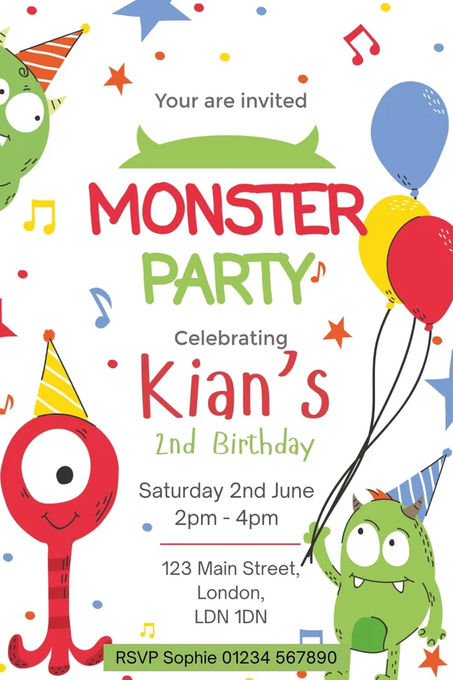 Monster Custom Birthday Party Invitations - Image 2 of 3