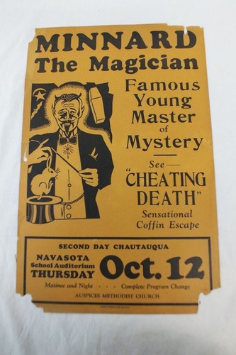 Vtg 1930s Minnard the Magician Navasota Texas Poster Display Advertising