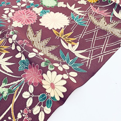 Mauve Promise #B 14x64 LONG Vintage Silk Chirimen Japanese Kimono Fabric CH38 - 第 1/6 張圖片