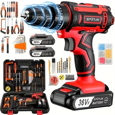   SPZTJK 128 Rechargeable Electric Drill Set DIY Power Tools, Electric Drill Set