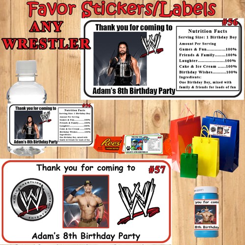 WWE Wrestling Birthday Favor Water Bottle Address Label/Sticker 1 sheet Perszd - Picture 5 of 9