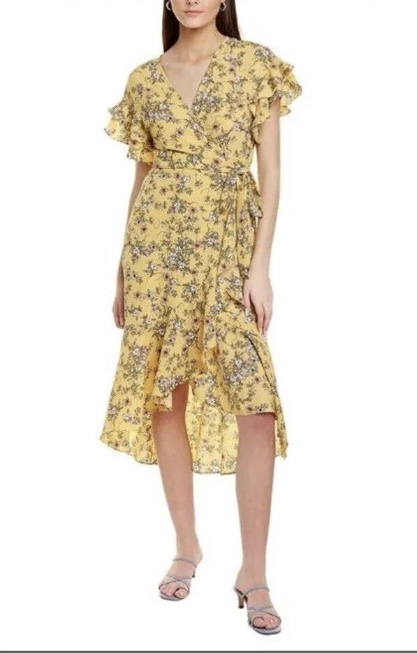 Max studio patterned shop ruffle wrap midi dress