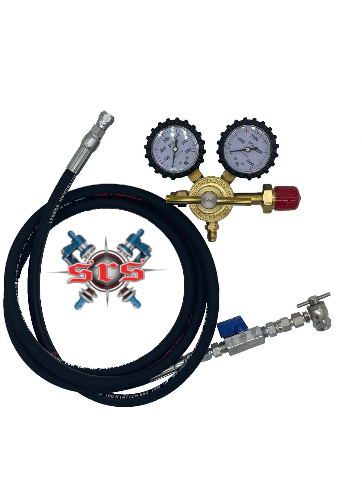 Nitrogen Regulator Kit 8' Hose NoLoss Chuck w/ Shutoff Valve Shock