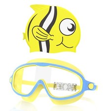 Kids Swim Goggles with Silicone Swim Cap Swimming Goggles Cap Set for Kids 3-...