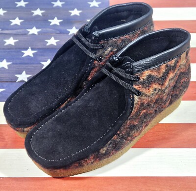 Clarks wallabee Shacre NATIVE Black Orange Combi Wool Mens Ankle