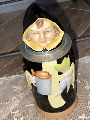 J. Reinemann Character Antique Germany Lidded Beer Stein - Munch Child