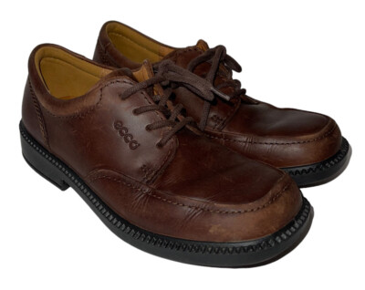 Ecco Boys Leather Lace Up Dress Shoes Size 32 or 1-1.5 Brown Square Toe