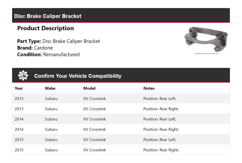 Soporte de pinza de freno de disco Cardone 2014 para Subaru XV Crosstrek 2013-2015 Foto 2 de 4