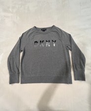 DKNY Jeans Women's M Gray Pullover Sweater Sequin Logo Scoop Neck Cotton Blend