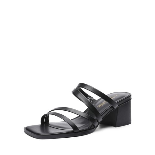 Women Slide Sandals Low Chunky Block Heel Open Toe Strappy Mule Heeled Sandals - Picture 5 of 25