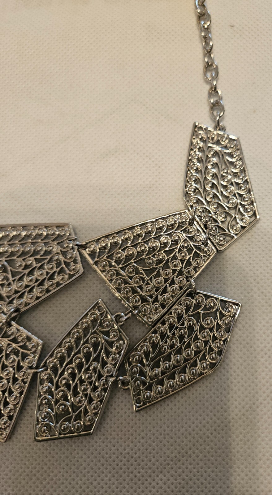 Statement Necklace Silver Geometric Filigree Part… - image 8