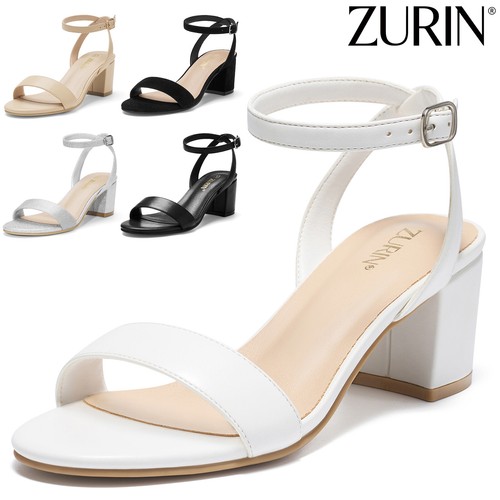 ZURIN Women Chunky Heels Pumps Sandals Open Toe Ankle Strap Wedding Dress Shoes