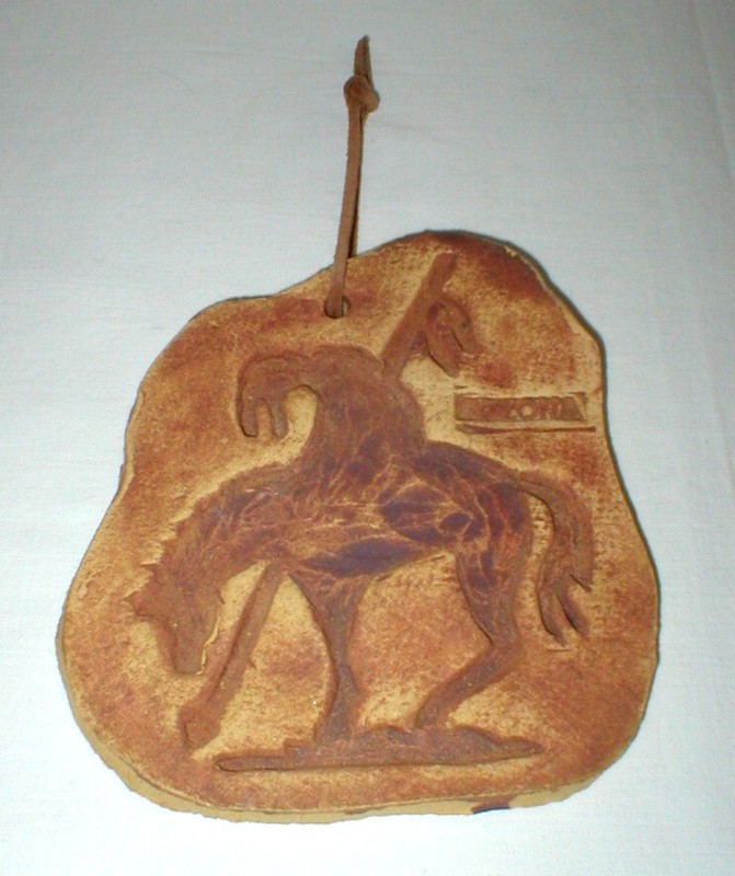 Vtg Native American Indian End Of Trail Sandstone Art Plaque - Leather Hanger