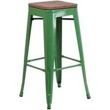 Flash Furniture 30" Backless Metal Bar Stool in Green and Wood Grain